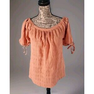 Womens Poof Sleeve Small Top Peach Lightweight Gauzy Alex & Parker